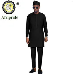 Abbigliamento etnico Abiti africani per uomo Camicie Pantaloni e cappello Set 3 pezzi Plus Size Abiti casual Dashiki Abbigliamento tribale A2216156