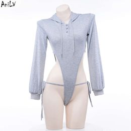 Ani Anime Girl Women Grey Long Sleeve Hooded Hoodie Bodysuit Costume Cosplay cosplay