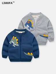 Jackets LJMOFA Boys Spring Autumn Jacket Baby Kids Coats Cartoon Dinosaur Zipper Hoodies For Child Sweatshirt Baseball Jacket D166 230331