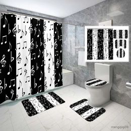 Shower Curtains Pcs Musical Note Shower Curtain Sets with and Non-slip Bath Mat Music Piano Key Waterproof Shower Curtain Set R231101