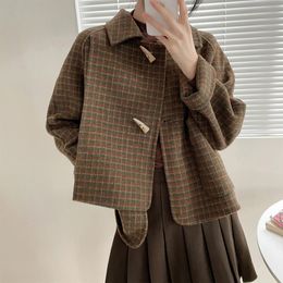 Women's Wool Blends Asian S-m Womens Woolen Coats Winter Female Blends Jackets Double-sided Cashmere Plaid Ladies Outerwear Top Clothes Hc200 231031