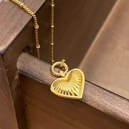 Charms Stripe Texture Heart Necklace Stainless Steel Chain Women Necklace Minimalist Simple Cute Jewelry 231031