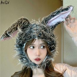 Ani Kawaii Bunny Girl Christmas Snow Field Warm Plush Furry Cute Rabbit Hat Women Helmet Cap Cosplay cosplay