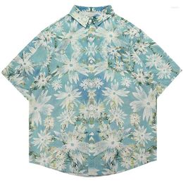 Women's Blouses Daisy Full Printed Button Up Shirt Short Sleeve Women Men Student Korean Oversize Loose Retro 2023 Summer Plus Size