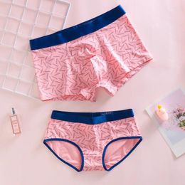 Underpants 2pcs Print Year Lovers Underwear Pure Cotton Men Shorts Boxer Women Briefs Couples Underpant Red