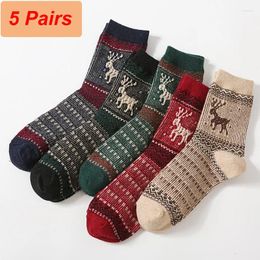 Women Socks 5 Pairs High Quality Cartoon Elk Wool For Halloween And Christmas Thickened Warm Comfortable Soft Thick EU35-40