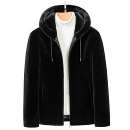 Men's hooded casual coat mink fur jacket autumn winter jackets outerwear overcoat black tops plus size