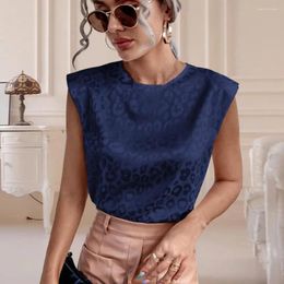 Women's Blouses Women Summer Top Vest Loose Leopard Print Round Neck Contrast Colour Back Button Closure OL Style Commute Lady T-shirt