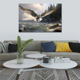 Canvas Poster Photo Picture Print Gulls Hymn to the Ocean Framed Painting for Dining Room Wall Decor