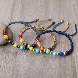 Strand 7 Chakra Healing Yoga Bracelets Reiki Stone Balance Copper Beads Handmade Braided Bracelet & Bangle Adjustable Prayer Jewellery