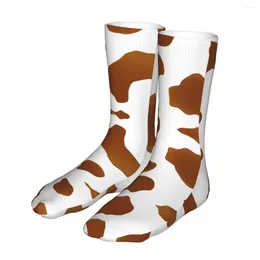 Men's Socks Female Cycling Brown White Spotted Cotton Funny Cute Cow Print Woman