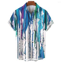 Men's Casual Shirts Hawaiian Short Sleeve Dress Shirt Summer Oversized Korean Social For Breathable Original Striped Pattern Clothing