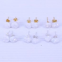 Stud Earrings 5 Pairs Fashion Druzy White AB Titanium Agate For Women