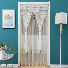 Curtain 12M Double Layer Silent Bedroom Kitchen Partition No Punching Fly Proof Door Lace Embroidered 231101