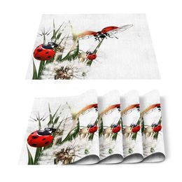 Table Runner Dandelion And Ladybug Pattern Mat Kitchen Decoration Placemat Napkin For Wedding Dining Accessories 231031