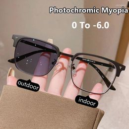 Sunglasses Unisex Business Women Men Pochromic Myopia Glasses Luxury Half Frame Finished Optical Near Sight Eyewear Diopter 0 TO -6.0