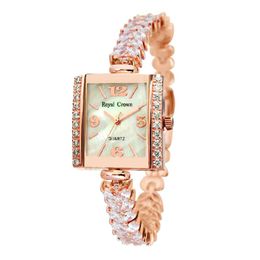 Wristwatches ROYAL CROWN LADY WOMEN'S WATCH JAPAN QUARTZ Jewellery HOURS FINE FASHION SETTING CRYSTAL BRACELET LUXURY RHINESTONES GIRL GIFT