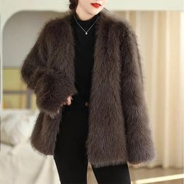 Women's Fur Imitation Mink Jacket For Long Sleeve 2023 Autumn And Winter Fashion Versatile Furry Coat Top Z3630