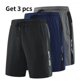 Men's Shorts Get 3 Pcs Black And Grey Blue Summer Sports Zipper Pocket Running Sweatpants Male Gym