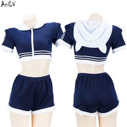 Ani Anime Girl PE Class Cute Bunny Ears Hooded Sportswear Unifrom Women Short Dance Outfits Costumes Cosplay cosplay