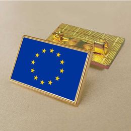 Party Eu Flag Pin 2.5*1.5cm Zinc Die-cast Pvc Colour Coated Gold Rectangular Medallion Badge Without Added Resin