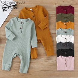 Jumpsuits Spring Autumn Newborn Infant Baby Boys Girls Romper Playsuit Jumpsuit Cotton Solid Color Long Sleeve Baby Rompers ClothesL231101