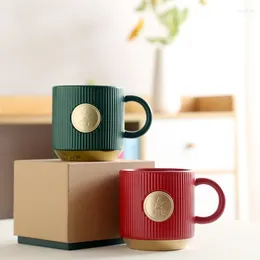 Mugs 2023 Nordic Ins Ceramic Mug Coffee Stripe Copper Seal Milk Cup Vertical Pattern Office Water Gift Copo Termico