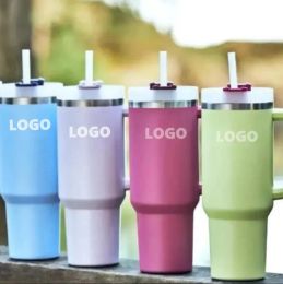 1Pc With Logo 40oz Mug Tumbler With Handle Insulated Tumblers Lids Straw Stainless Steel Coffee Termos Cups