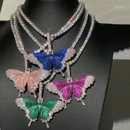 Choker 2023 Spring Iced Out Bling Women Jewellery Micro Pave Colourful Blue Red Pink White CZ Butterfly Pendant Necklace