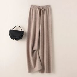 Women's Pants Capris BELIARST Cashmere pants ladies high waist wide leg pants casual knitted trousers winter 100% pure wool loose women's pants 231101