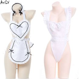 Ani Love One-piece Maid Apron Dress Uniform Temptation Costume Cook Girl Sexy White Nightdress Lingerie Party Cosplay Clothes cosplay