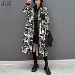 Casual Dresses Korean Style 2023 Autumn Woman Long Sleeve Graffiti Printed Black Shirt Dress Big Size Loose Fit Painted Robe JJXD285