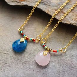 Pendant Necklaces High End Rose Quartzs Apatite Gold Plated Chain Necklace Designer Women Collar Choker Teengirls Jewellery Bijoux