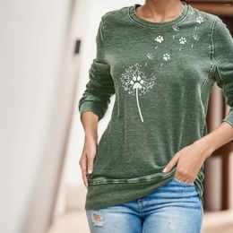 Women's T Shirts Dandelion Print Tee For Women Temperament Leisure Loose 3 D Digital Plant Printing Long Fleece Aesthetic Sports Streetwear