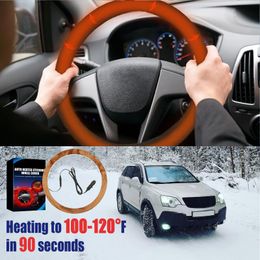 Steering Wheel Covers 15in Cover Upgraded 12V Heated Quick Warmer Auto Non-Slip Soft Wrap For Most Car