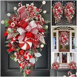 Decorative Flowers Wreaths Decorative Flowers Christmas Wreath Candy Cane Artificial Window Door Hanging Garlands Rattan Home Decora Dhw5A