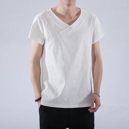 Men's T Shirts Nice Summer Casual Chinese Style Cotton Linen Men Tshirt Streewear Vintage Harajuku T-shirts Mens Solid Male Clothes Shirt