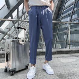 Men's Suits 2023 Korean Business Solid Colour Stretch Trousers Casual Pants Black Grey Mens Office Men Tight-ankle Hombre 36