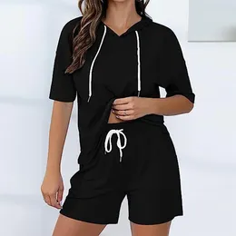 Women's Shorts Summer Two Piece Pants Sets Women Oversize Y2k Streetwear Hoodie Matching Drawstring Waisted Short Suits