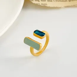 Cluster Rings Retro Geometry Square Adjustable Ring For Woman Fashion Index Finger Open Golden Colour Blue Enamel Oil Jewellery Gifts