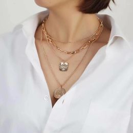 Pendant Necklaces Gold And Silver Two-Color Punk Miami Cuban Necklace Star Coin Layered Women's Neck Accessories