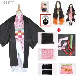 Anime Costumes Anime Demon Slayer Nezuko Cosplay Come Kimono Kimetsu No Yaiba Kamado Tanjiro Come Wig Womens Girls Kimono Uniform ClothesL231101