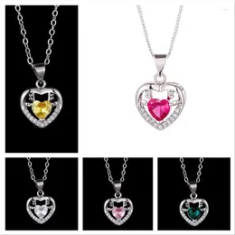 Pendants Cute Crystal Heart Deer Pendant Necklace Female Jewellery Fashion Lady Sterling 925 Silver Clavicle Necklaces Girls Birthday Gift