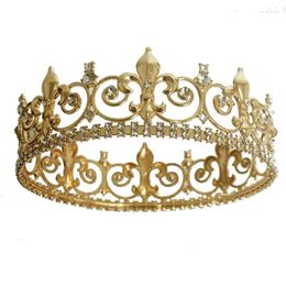 Hair Clips Halloween Dance Party Men And Women Gold Colour Round Crown With White Crystal