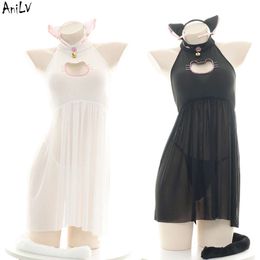 Ani Lolita Girl Cute Maid Dress Pamas Uniform Costume Cat Tail Paw Swimsuit Pool Party Cosplay Clothes