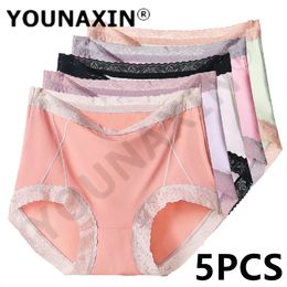 Women's Panties 5 Pc Big Size Briefs Lingerie Ice Silk Undies Girls Underwear High Waist Large Undershorts XL 2XL 3XL 4XL 5XL 6XL 231031