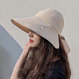 Wide Brim Hats Summer Women Sun Hat Visor Uv Protection Bow Beach Yellow Ladies Bucket Foldable Cap