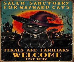 m Sanctuary for Wayward Cats Cat Halloween Tin Sign Cafe bar Home Wall Art Decoration Retro Metal Tin Sign 8x12 inch8965444