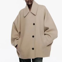 Women's Wool Blends Women Bat Sleeved Wool Coat Casual Thick Warm Single Breasted Jacket Coat Long Sleeve Solid Colour Loose Wool Jacket Coat 231101