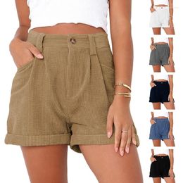 Women's Shorts Womens Summer High Waisted Corduroy Cuffed Hem Casual Short Pants With Pockets